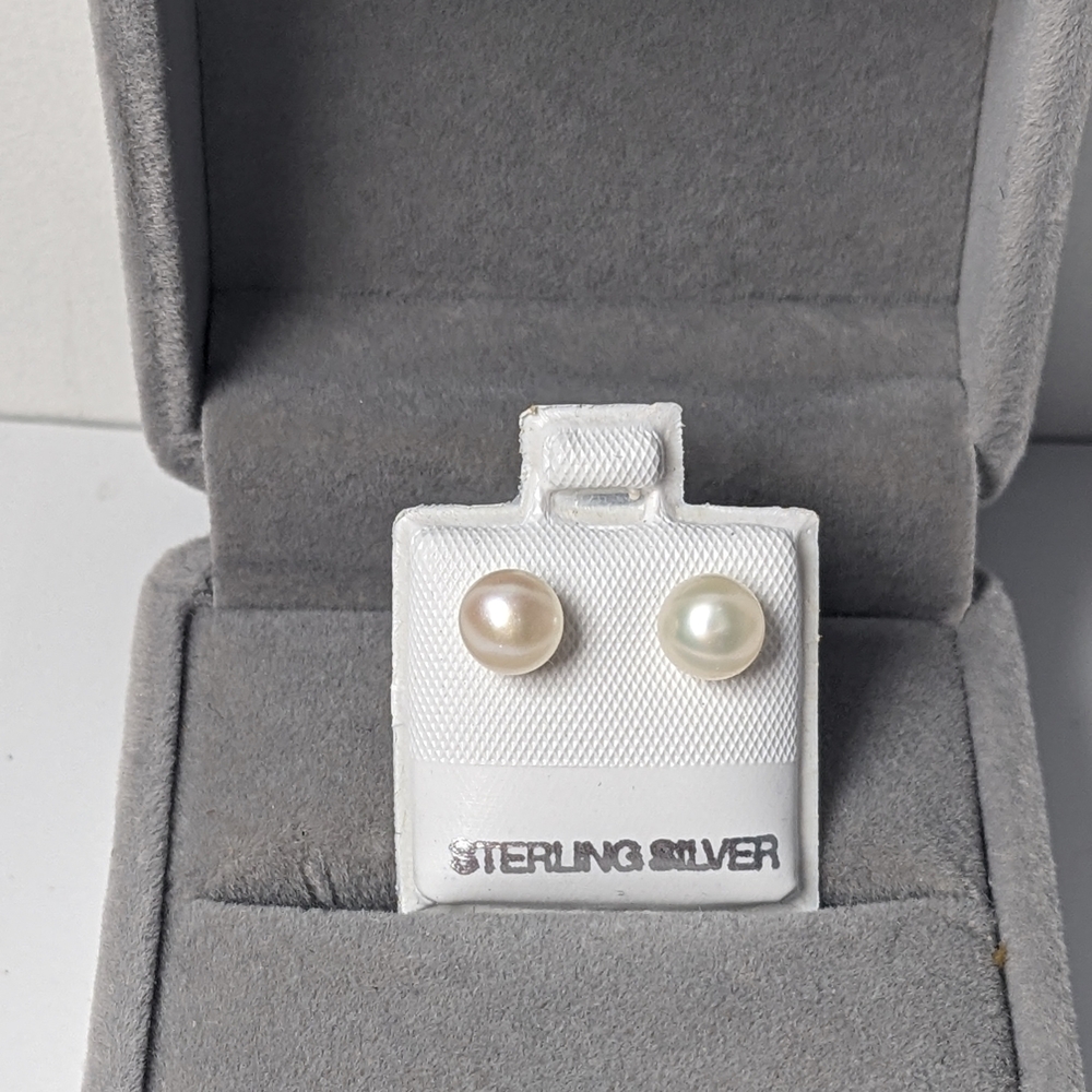 Sterling Silver Freshwater Pearl Stud Earrings – New in Package 5mm Each